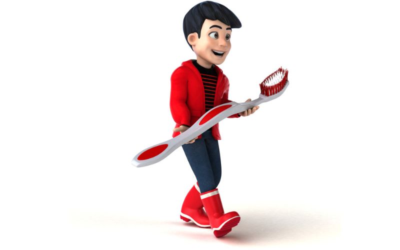 3d animation character with tooth brush