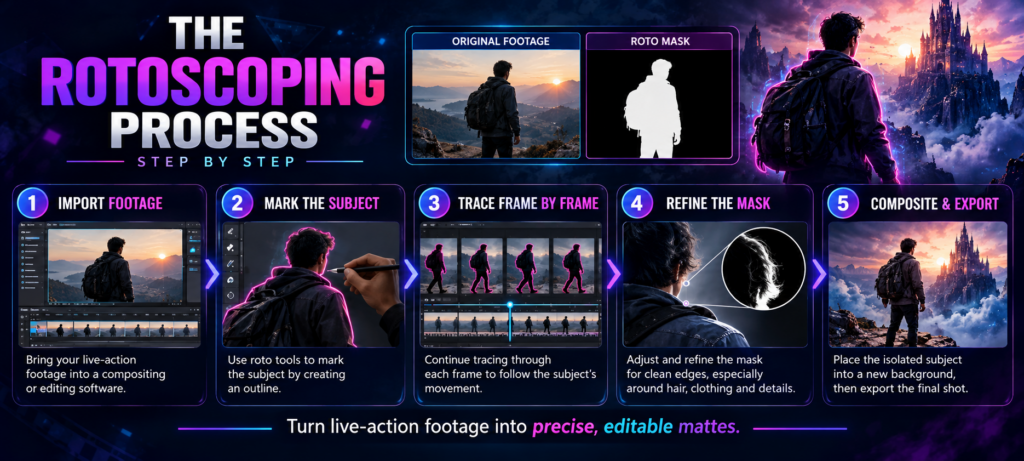 The rotoscoping process, step by step